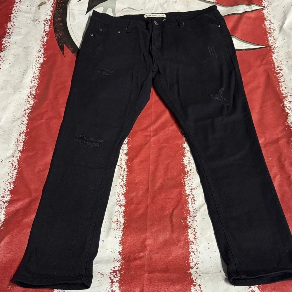 Royal Blue Men's Distressed Black Straight Jeans